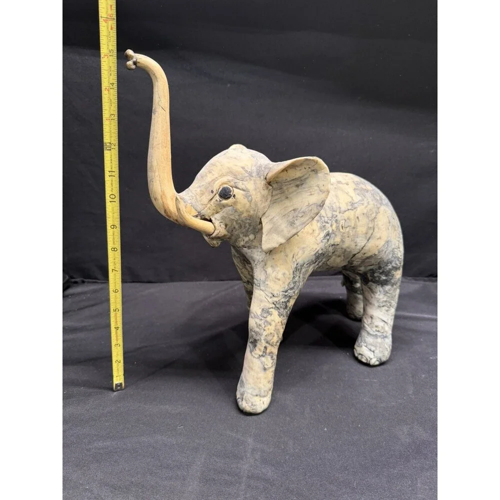 Large Carved Elephant made from Crushed Oyster Shells trunk up Vintage 15” tall